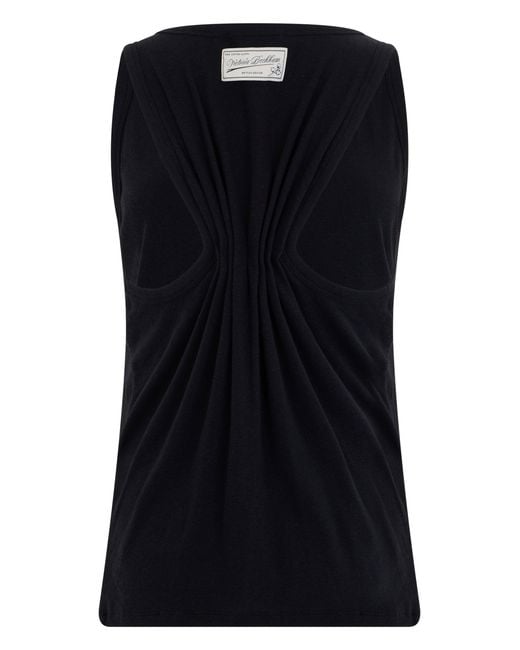 Victoria Beckham Black Cotton Linen Blend Tank Top