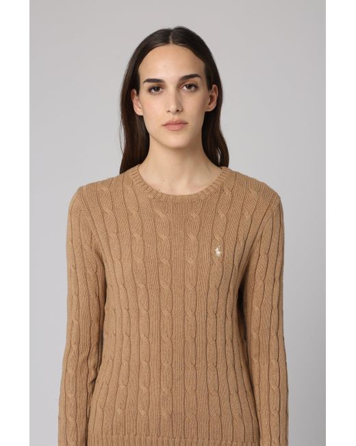Pullover in maglia a trecce di Polo Ralph Lauren in Brown