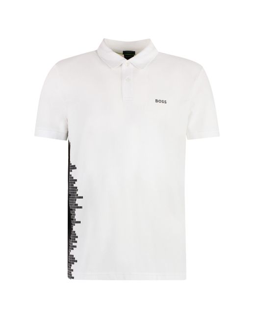 Boss White Short Sleeve Cotton Pique Polo Shirt for men
