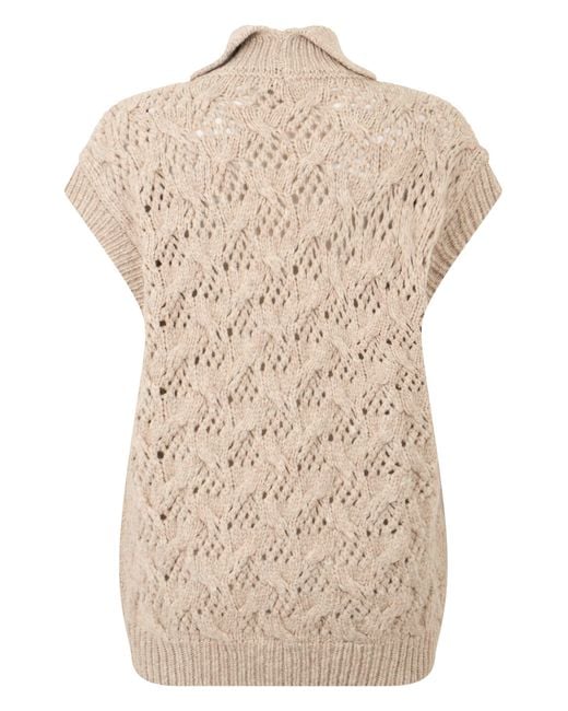 Peserico Natural Sweater Without Sleeves With Woven Pattern