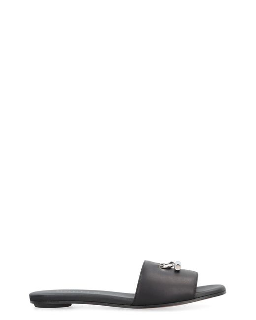 McQueen Black Leather Slides With Logo