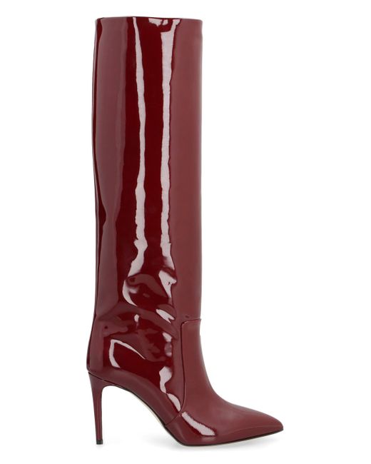Red leather knee shop high boots uk