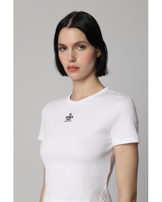 T-shirt in cotone con logo di Fendi in White