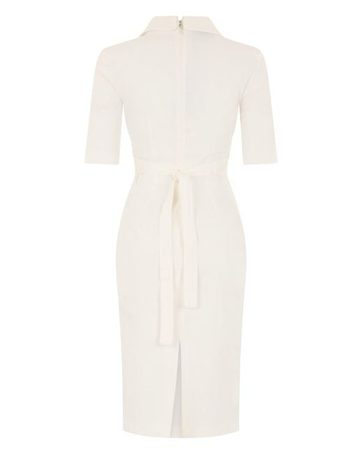 Pinko White Fitted Midi Dress With Bow
