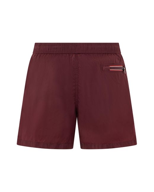 Moncler Red Beach Shorts With Logo Patch for men