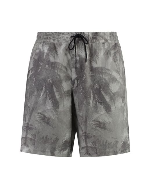 Emporio Armani Gray Printed Cotton Bermuda Shorts for men