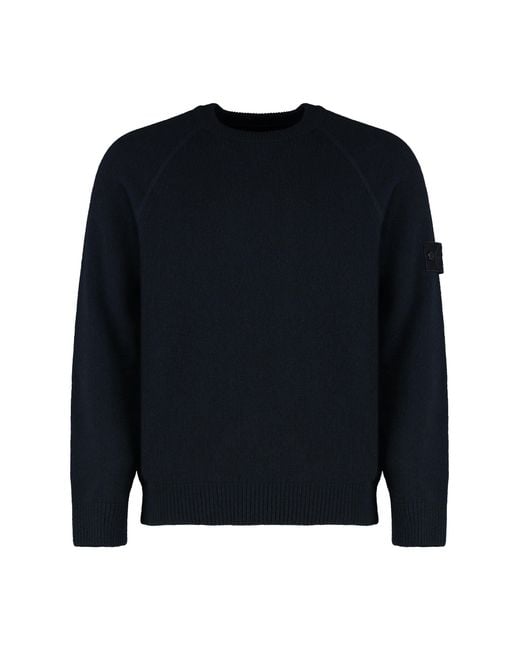 Stone Island Blue Long-Sleeves Logo-Patch Sweater for men