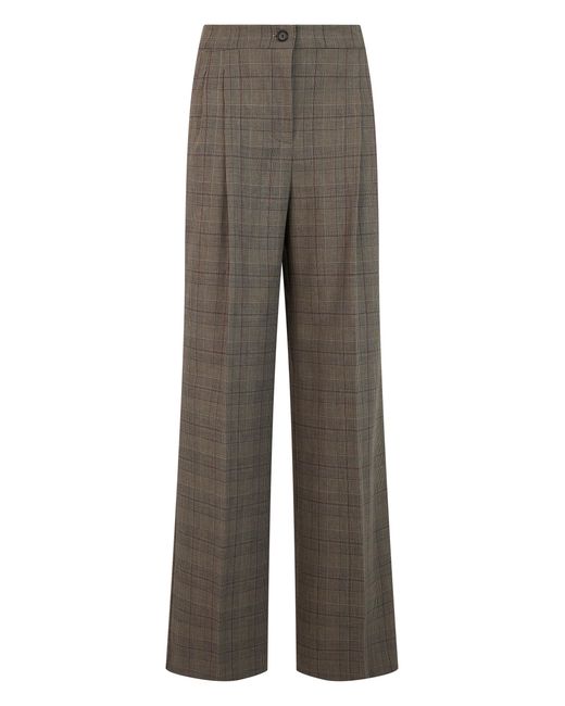 Pinko Gray Checkered Wide-Leg Trousers With Elastic Waist