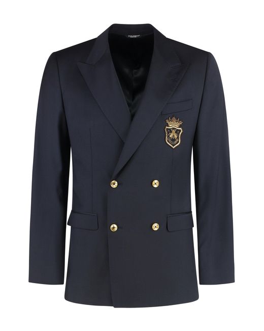 Dolce & Gabbana Blue Double-Breasted Jacket With Patch for men