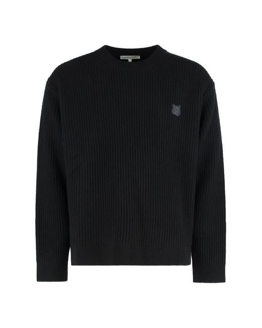 Maison Kitsuné Black Ribbed Wool Sweater for men