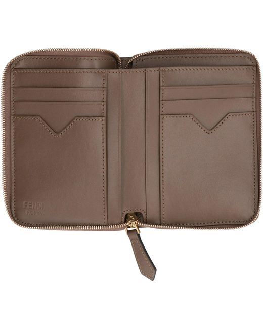 Fendi Medium Ff Diamonds Zip-Around Wallet in Brown | Lyst