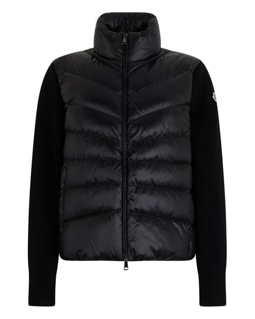 Moncler Black Padded Jacket With Knitted Sleeves