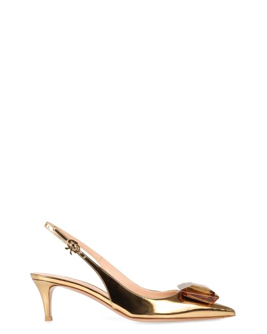 Gianvito Rossi Metallic Jaipur Leather Pointy-Toe Slingback