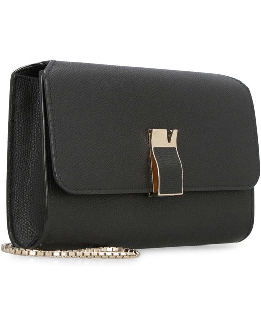 Valextra Black Nolo Leather Wallet On Chain