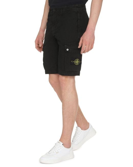Stone Island Black Cotton Bermuda Shorts for men