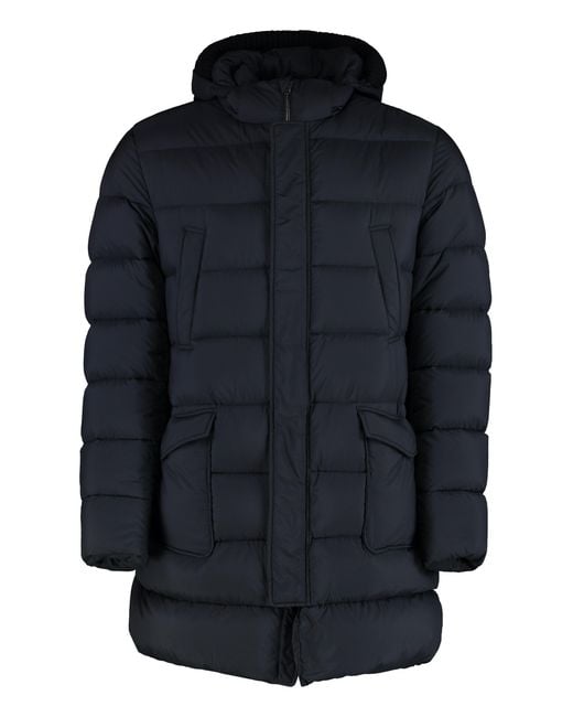 Herno Blue Hooded Techno Fabric Down Jacket for men