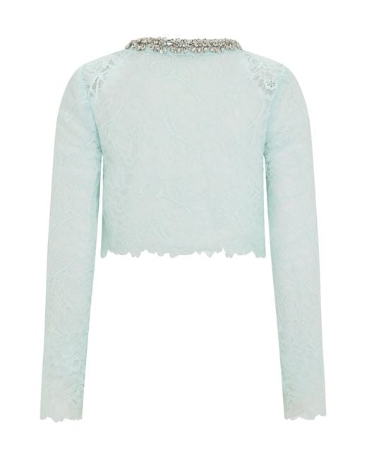 Self-Portrait Green Lace Cropped Jacket
