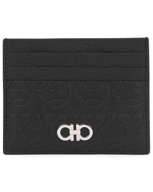 Ferragamo Black Card Holder Gancini for men