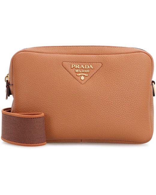 Borsa a tracolla small in pelle di Prada in Brown