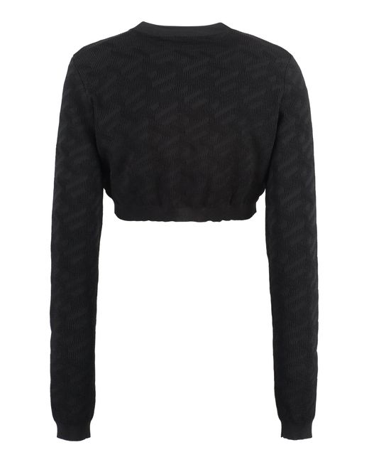 Versace Black Jacquard Knit Cardigan With Embellished Buttons