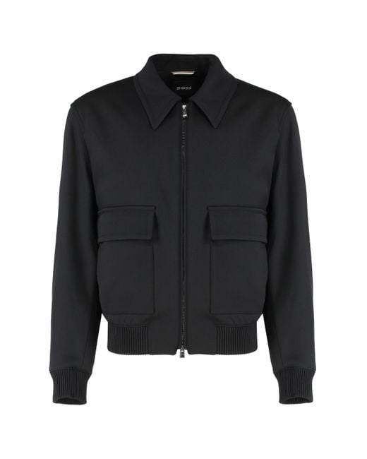 Boss Black Wool Blend Bomber Jacket for men