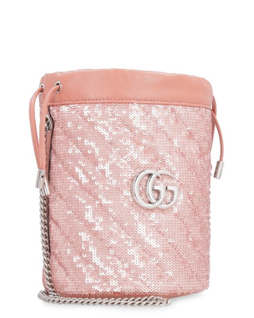 Gucci Pink GG Marmont Mini Sequin Bucket Bag