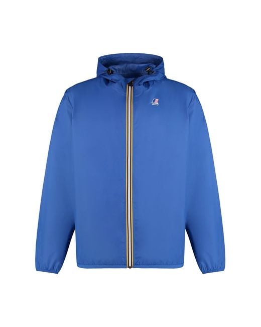 K-Way Blue Claude Hooded Nylon Jacket for men