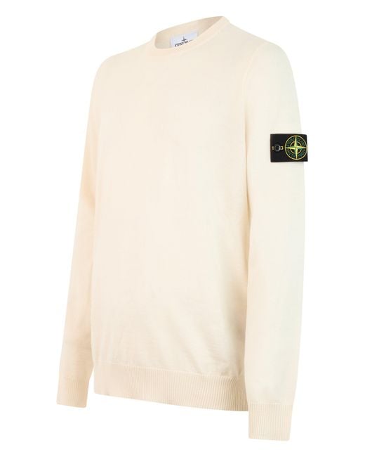 Stone Island White Round Neck Sweater With Long Sleeves for men