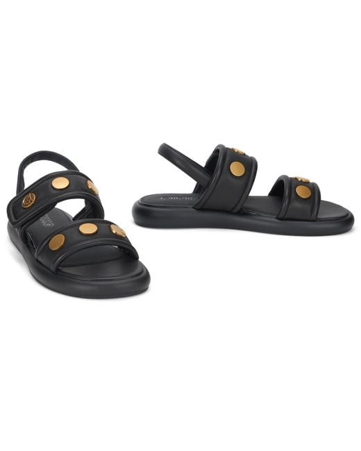 Pinko Black Leather Sandals With Studs