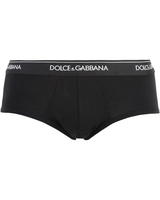 Dolce & Gabbana Black Set Of Two Cotton Briefs With Logoed Elastic Band for men