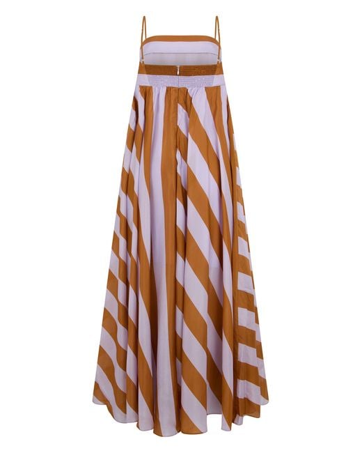 Zimmermann White Long Silk Dress With Stripe Print