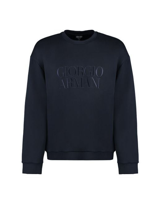 Giorgio Armani Blue Embroidered Logo Crew-neck Sweatshirt for men