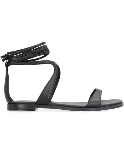 MICHAEL Michael Kors Black Amara Leather Flat Sandals