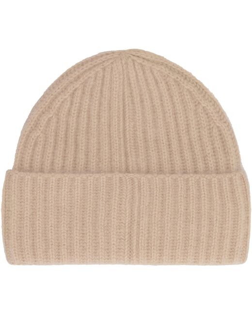Vince Natural Ribbed Knit Wool Beanie Hat