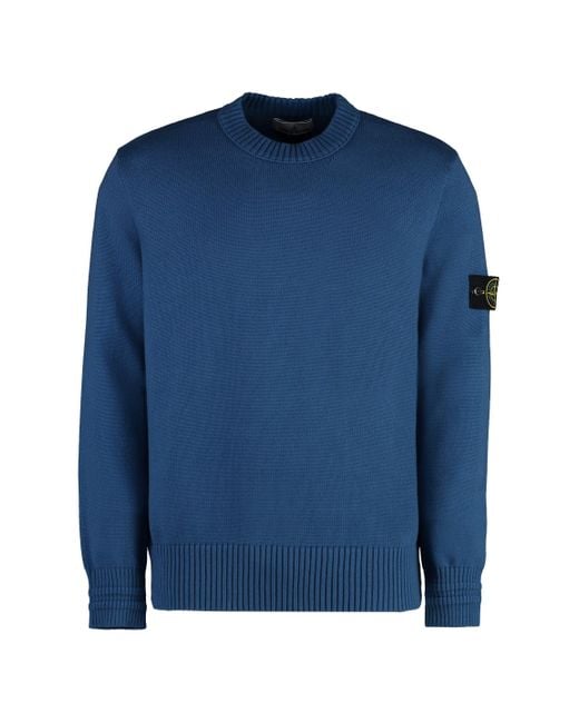 Stone Island Blue Cotton Crew-Neck Sweater for men