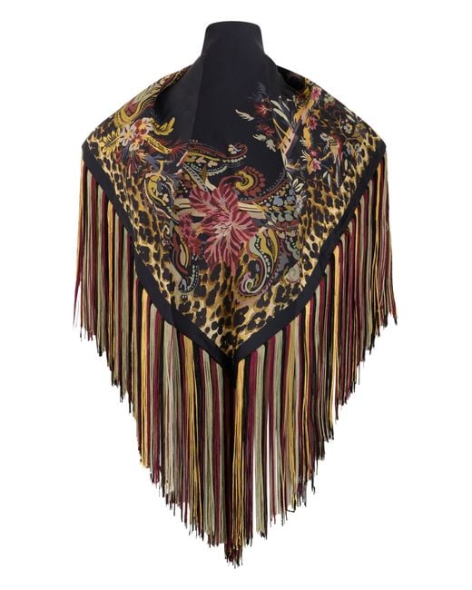 Etro Multicolor Printed Silk Scarf With Decorative Fringes