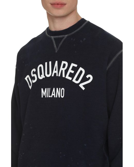 DSquared² Blue Cotton Crew-neck Sweatshirt for men