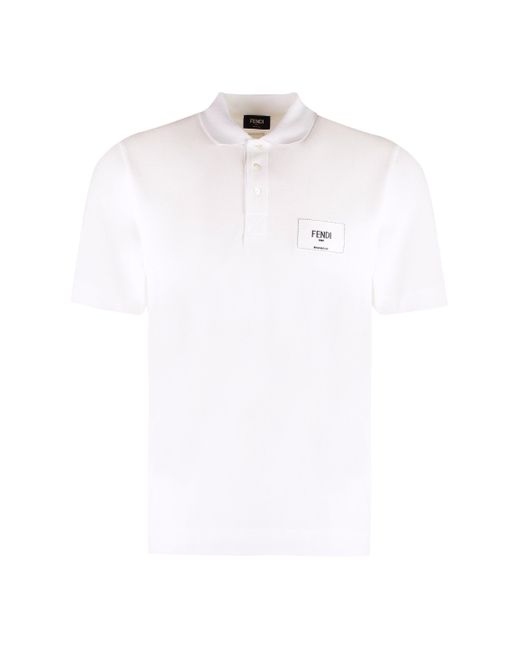 Fendi White Cotton Piqué Polo Shirt for men