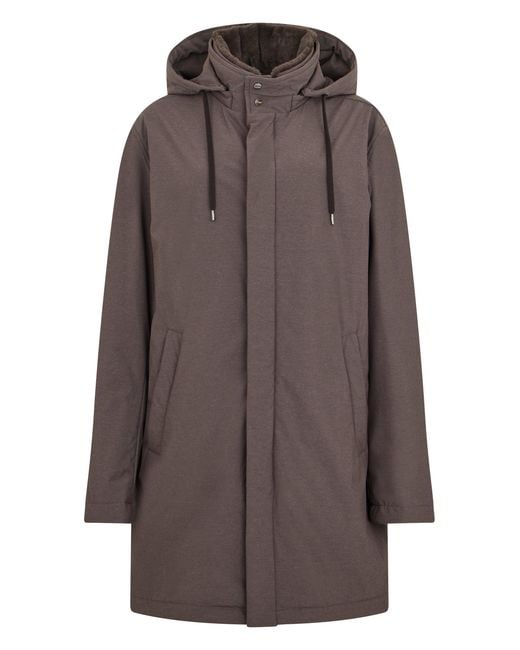 Herno Brown Parka With Synthetic Fur Details for men