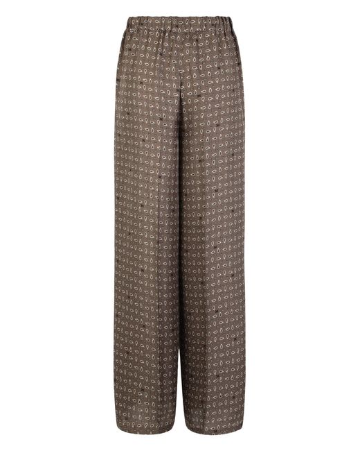 Max Mara Brown Printed Silk Pants