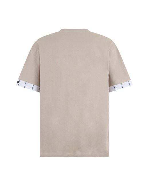 Boss White Cotton T-Shirt With Contrast Sleeves for men