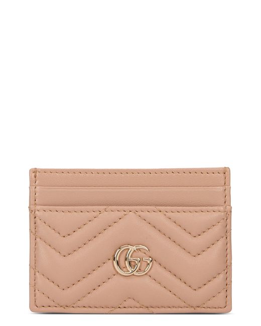 Gucci Brown Leather Card Holder With Chevron And Logo
