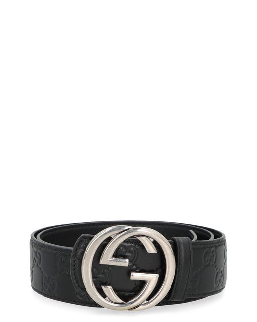 Gucci Black Reversible Leather Belt With Gg Buckle for men