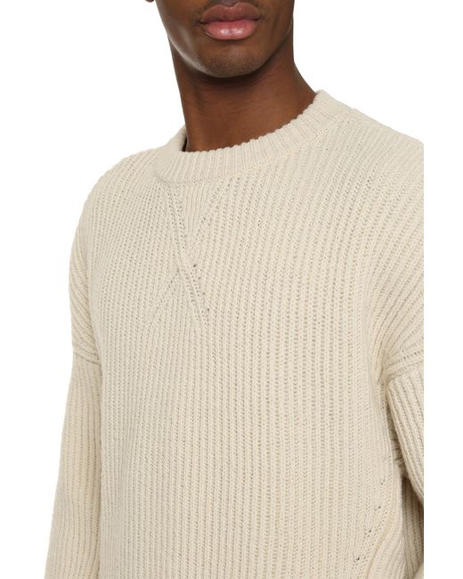 Jil Sander White Ribbed Sweater With Side Slits for men