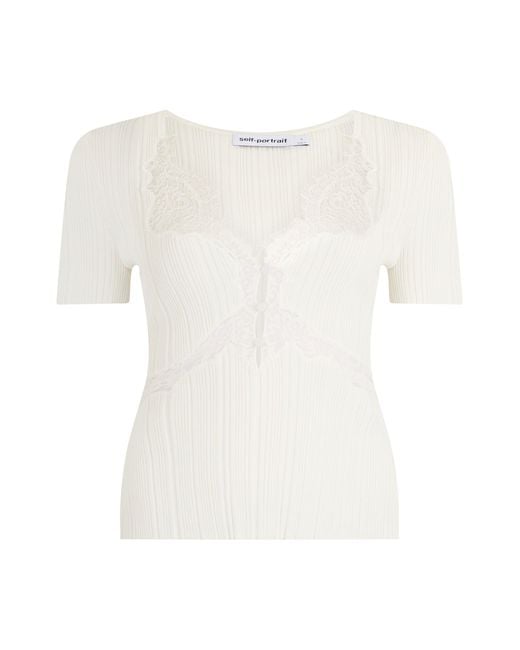 Self-Portrait White Top With Wide Neckline And Lace