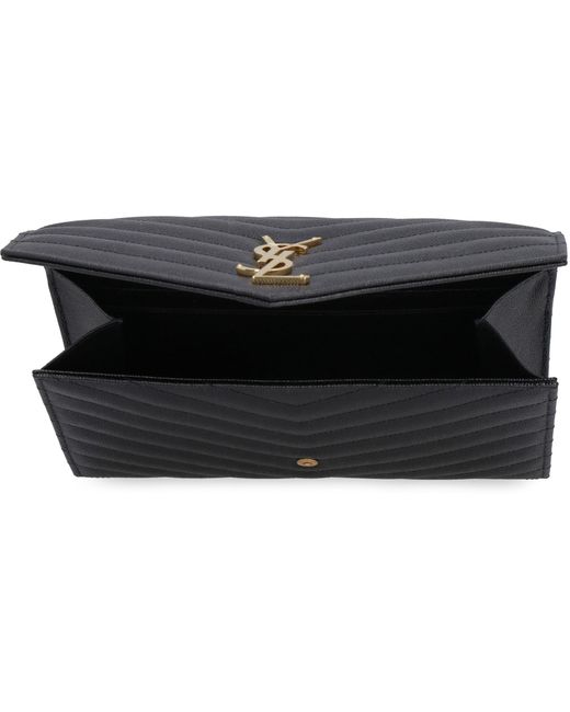 Saint Laurent Gray Monogram Leather Clutch