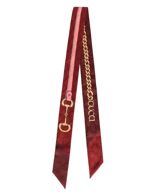 Gucci Red Satin Twill Ribbon Printed