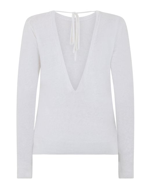 120% Lino White Linen Sweater