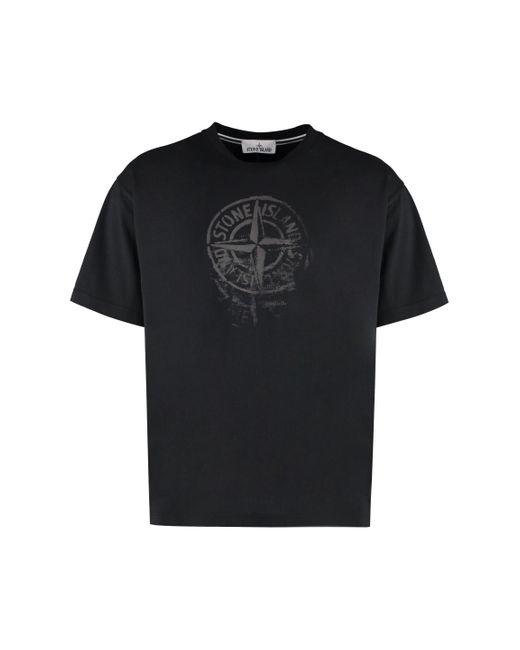 T-shirt girocollo in cotone di Stone Island in Black da Uomo