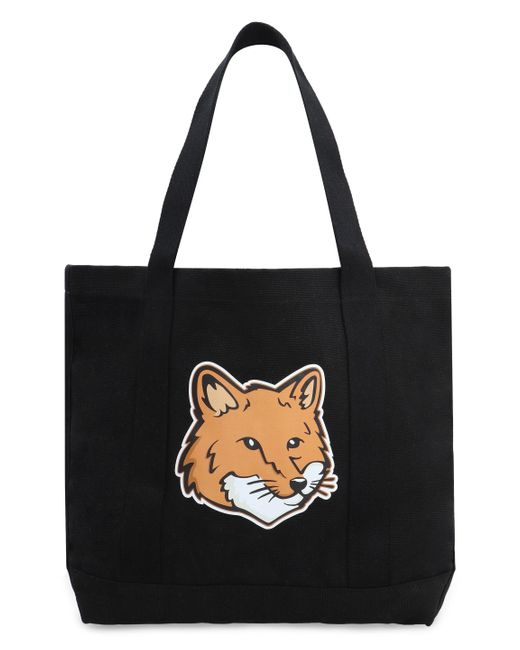 Tote bag Fox Head in canvas di Maison Kitsuné in Black da Uomo
